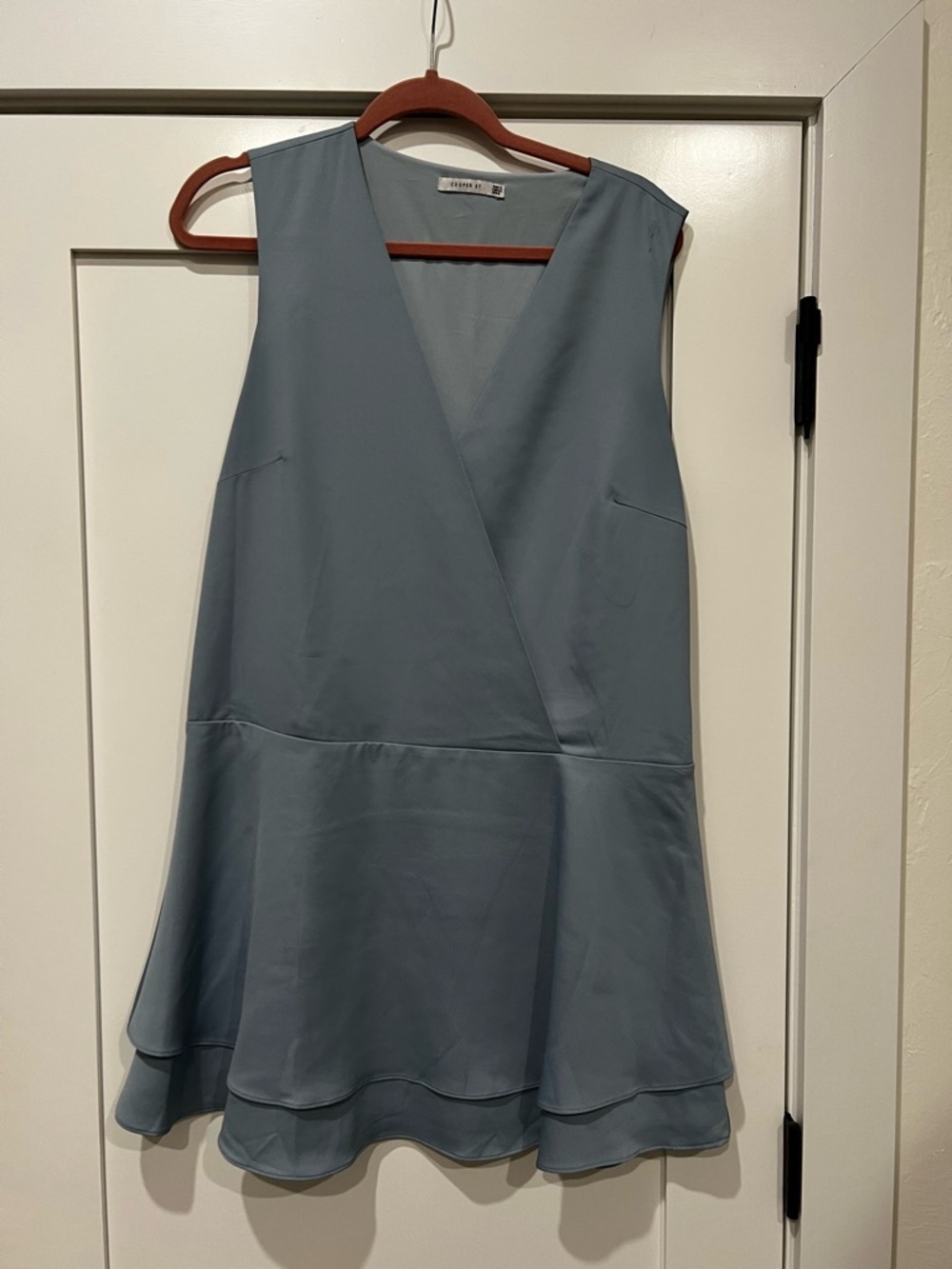 Sleeveless V-Neck Layered Hem Midi Dress in Steel Blue